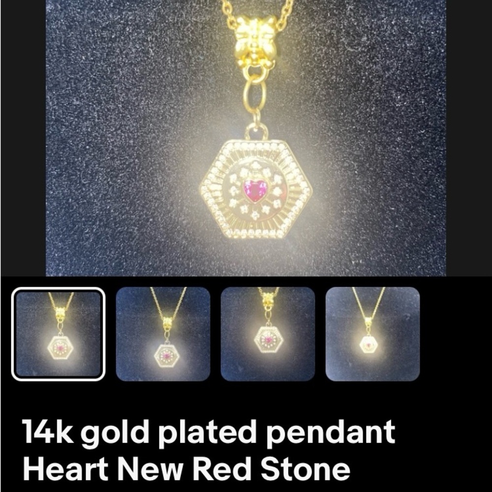 Gold Plated Heart Pendant with Red Stone